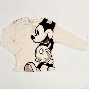 New Zara Disney Mickey Mouse Shirt Boys 4-5 Girls Long Sleeves Cream Cotton Fall